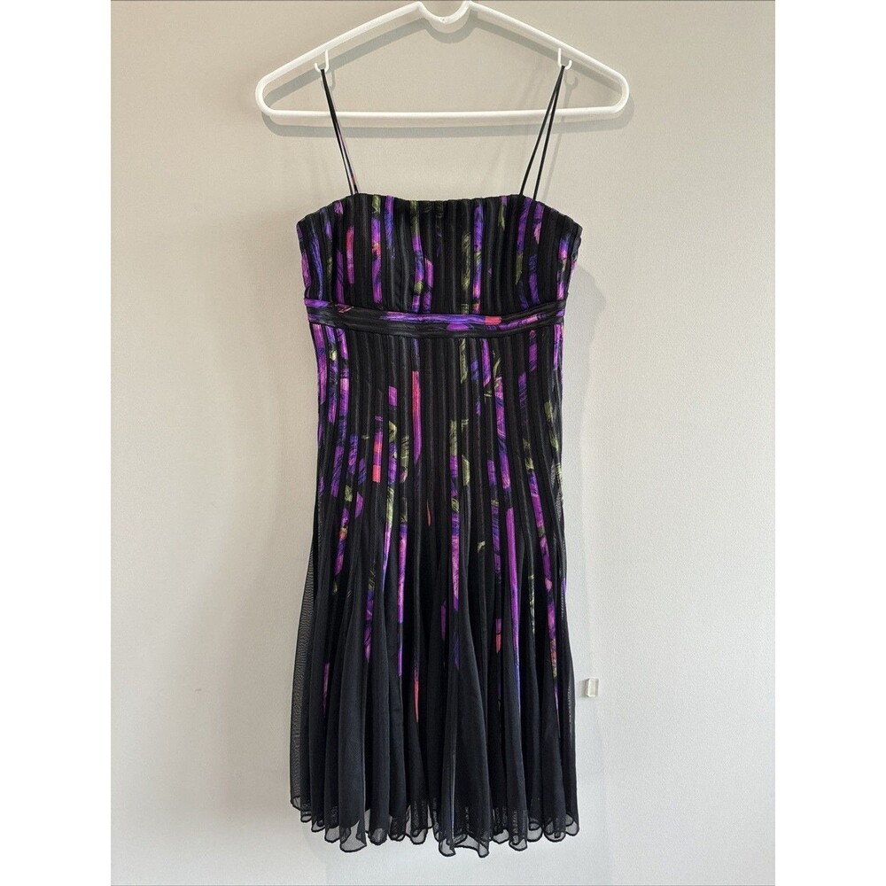 Y2K Black Purple Pleated Mesh Mini Dress Fairy Goth Club Party Dress Size 4